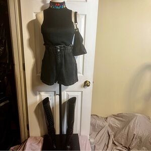 She+Sky 100% Cotton Black Ash High Rise Paper Bag Edgy Festival Grunge Shorts M